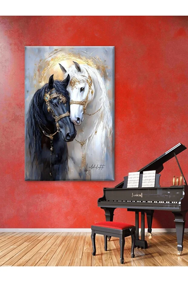 SİYAH VE BEYAZ AT KANVAS TABLO